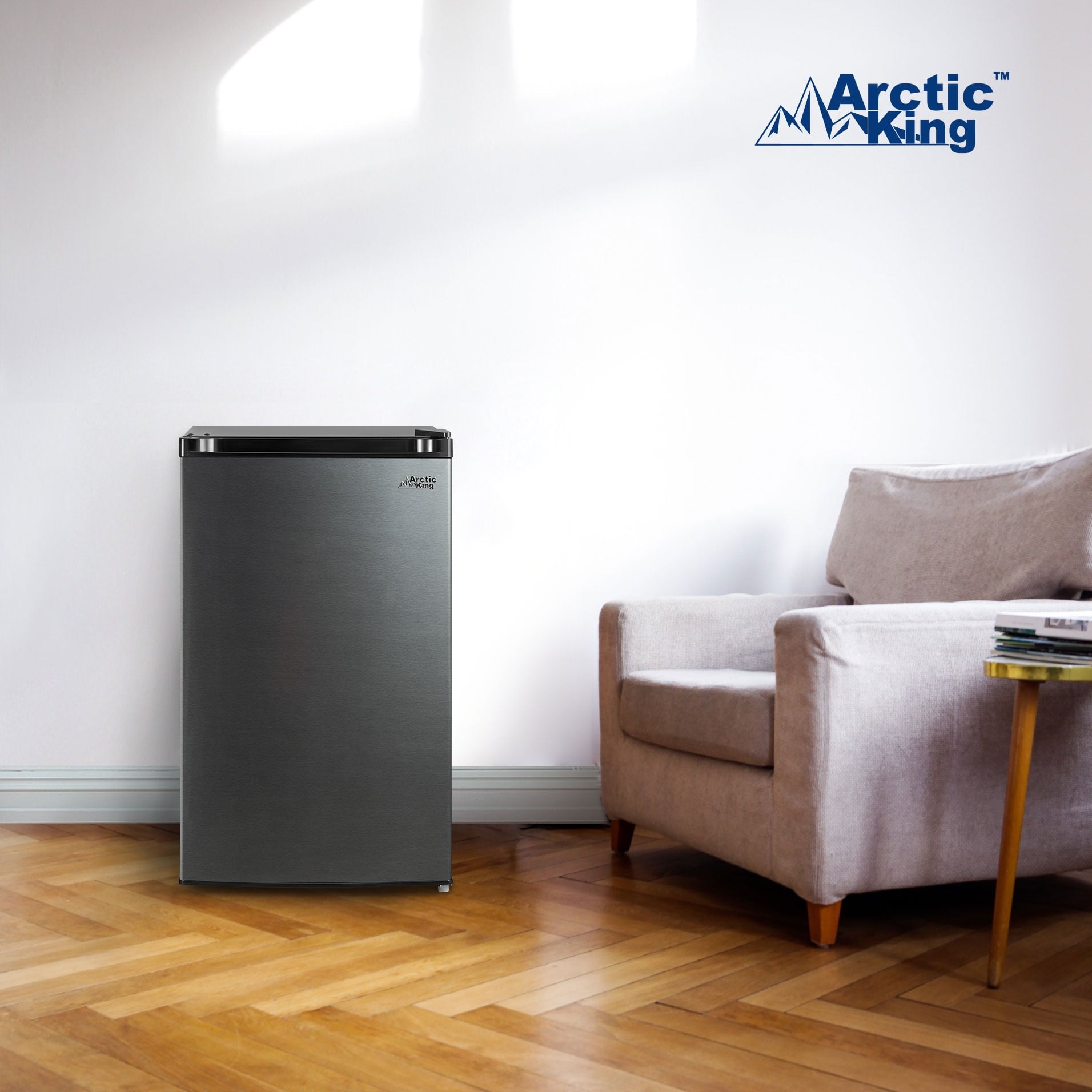 Arctic King 4.4 Cu ft One-Door No Freezer Mini Fridge, Black Stainless Steel Look E-Star, ARM44A5ASL