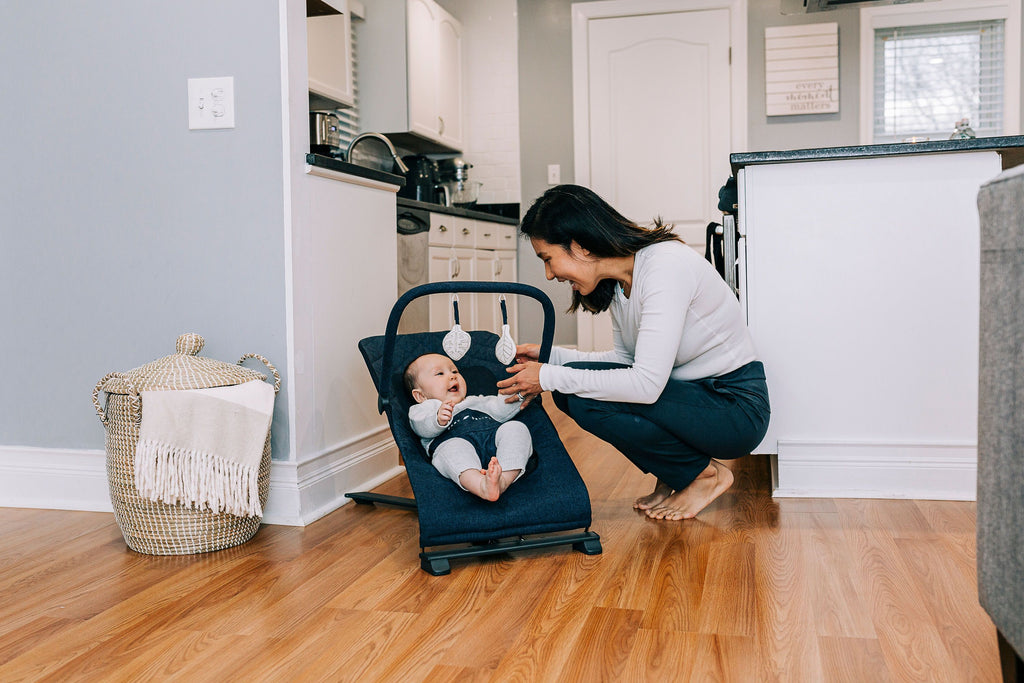 Baby Delight Alpine Deluxe Portable Infant Bouncer - for Use 0-6 Months- Quilted Indigo