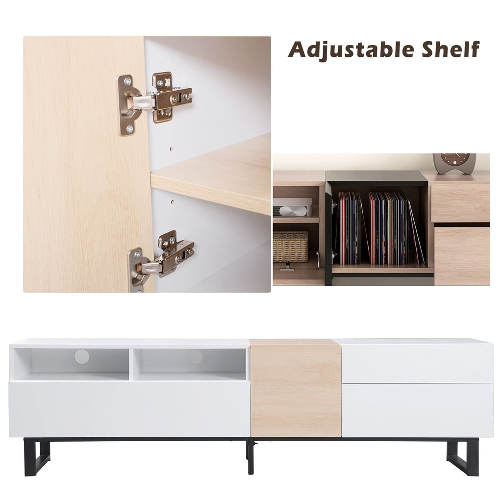 Aukfa Modern TV Stand for 80'' TV, Media Console Table with Drop Down Door for Living Room, Bedroom - Black