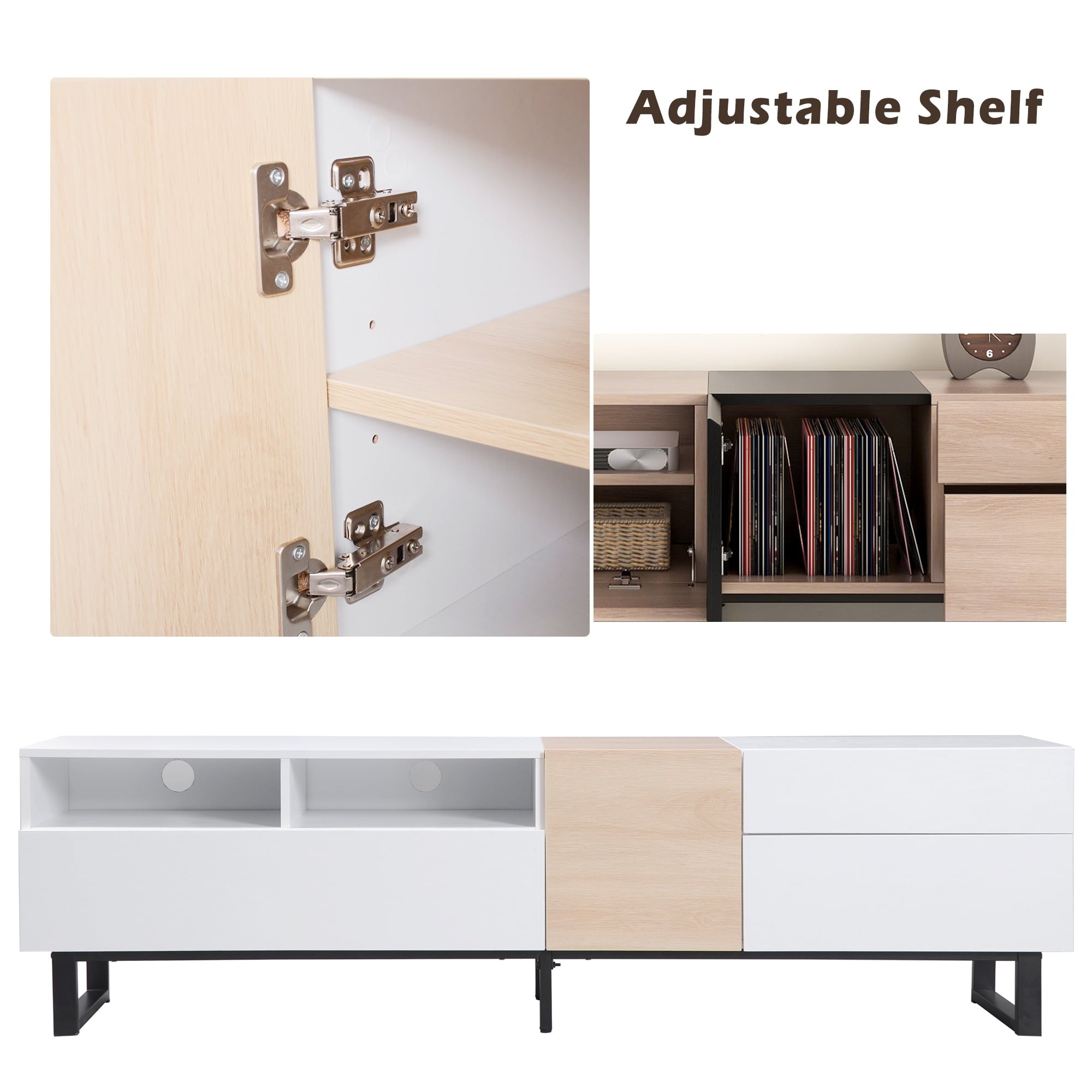 Aukfa Modern TV Stand for 80'' TV, Media Console Table with Drop Down Door for Living Room, Bedroom - Black