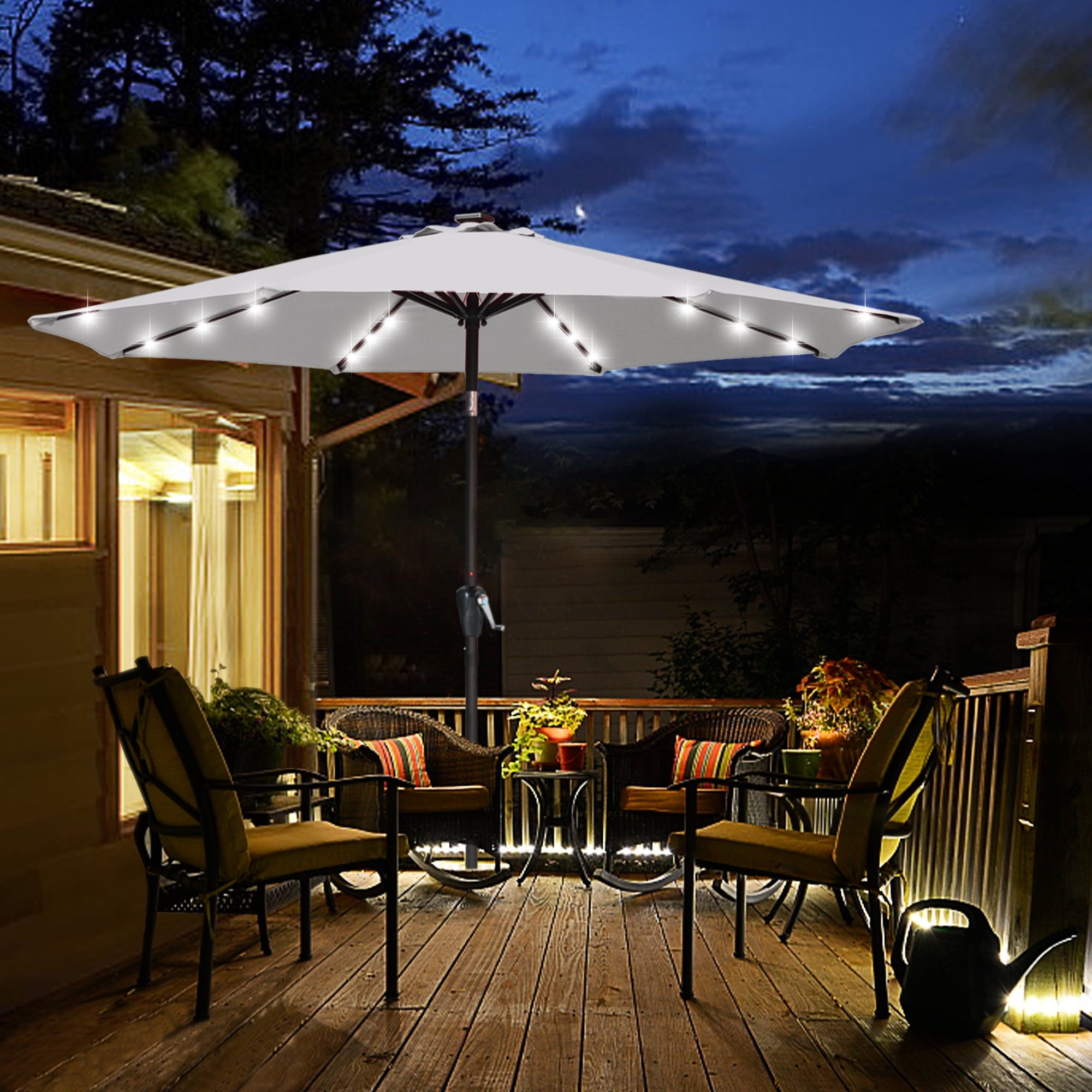 ABCCANOPY 7.5ft Patio Solar Umbrella LED Outdoor Umbrella with Tilt and Crank, Turquoise