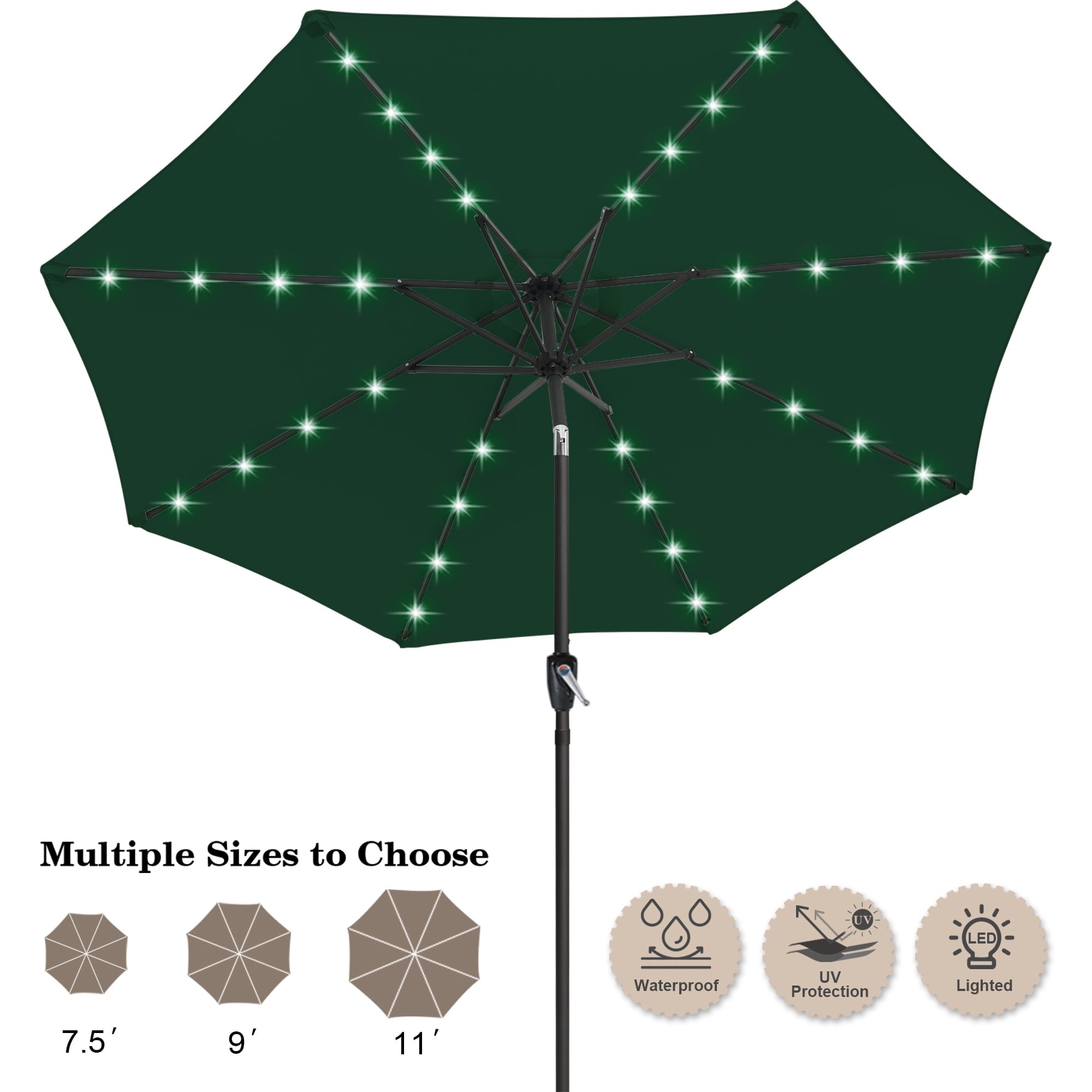 ABCCANOPY 7.5ft Patio Solar Umbrella LED Outdoor Umbrella with Tilt and Crank, Turquoise
