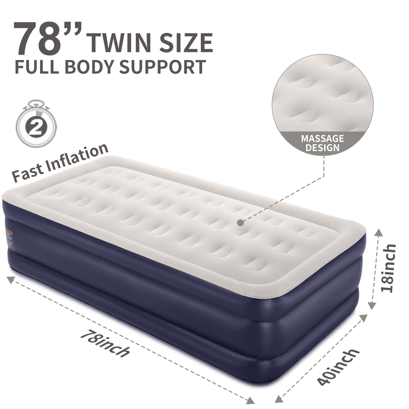 18 Inch High Air Mattress Queen with Built in Pump, Elevated Quick Inflation/Deflation Inflatable Beds, High Durability Blow Up Mattresses for Camping, Indoor Colchon, Guests Air Bed, Black