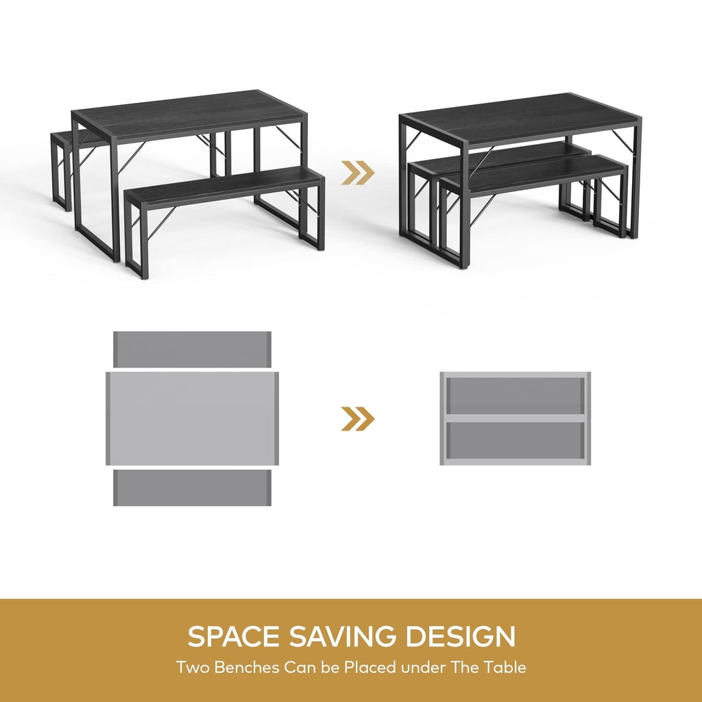 Aiho 45.5" Dining Table Set for 4, Kitchen Table with 1 Table & 2 Benches, Dining Room Set for Small Spaces - Gray