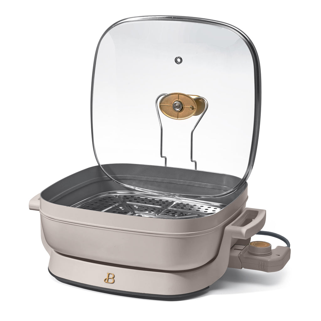 Beautiful 5 in 1 Electric Skillet - Expandable up to 7 Qt with Glass Lid, White Icing by Drew Barrymore