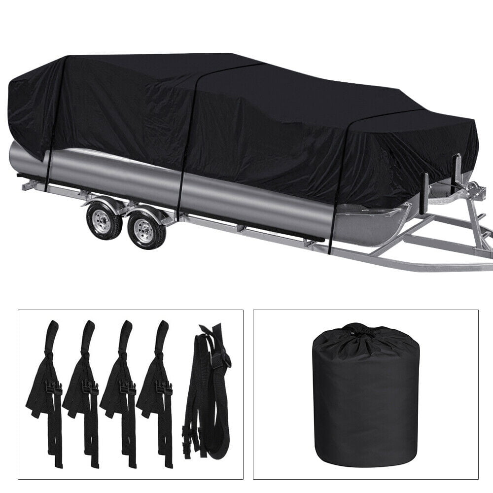 17-24Ft 210D Anti-UV Waterproof Pontoon Fabric Boat Cover Trailerable Fish Ski Blue And Black