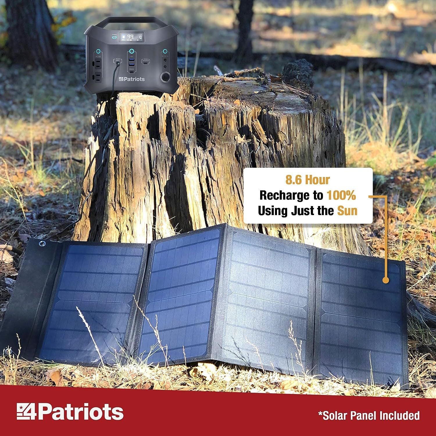 4Patriots Patriot Power Sidekick Solar Generator, 300wH Portable Power Station with 40 Watt Solar Panel, AC Fast Charging in 5 Hours, Dual 110V AC Outlets, Only 8 Lbs