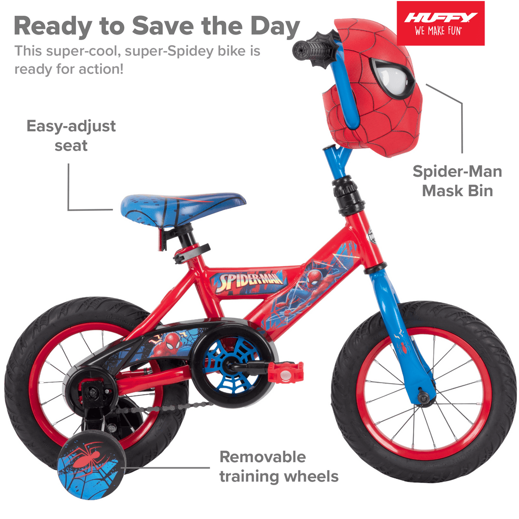 12" Marvel Spider-Man Bike with Training Wheels, for Boys', Red by Huffy