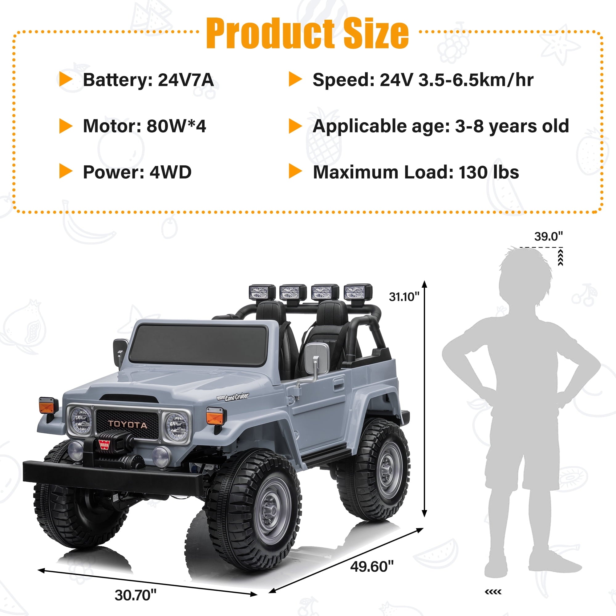 2 Seater 24V Ride on Car, Licensed Toyota Land Cruiser FJ40 Electric Truck with Remote Control, 4x80W Engine, Battery Powered Kid Car to Drive for Boy Girl, White
