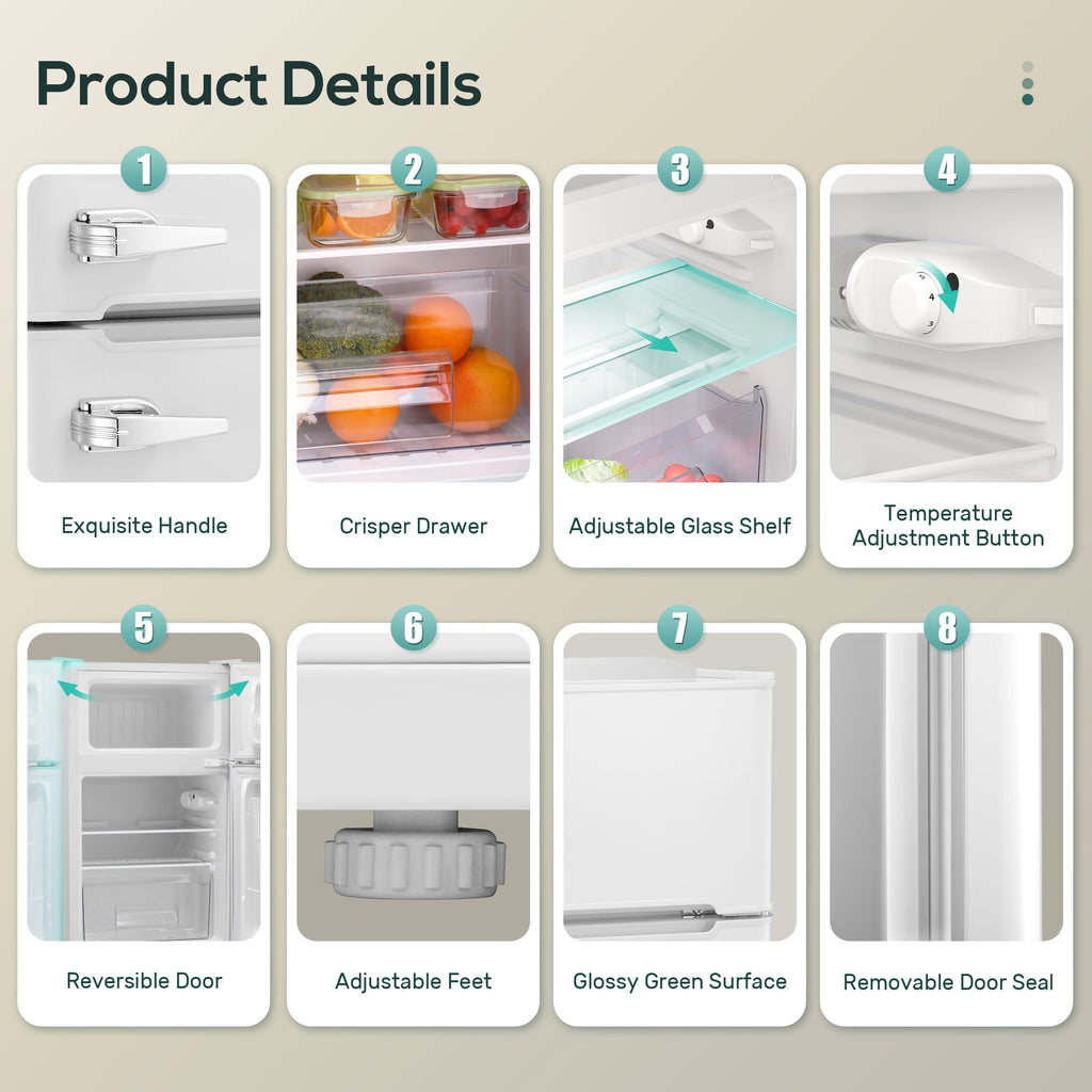 Auseo 3.1 Cu.Ft Double Door Mini Fridge with Freezer, Compact Retro Refrigerator for Dorm, Office, Bar, Bedroom, Black