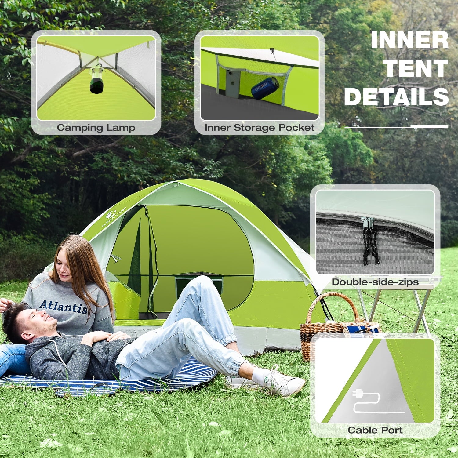 Alpha Camper 2-Person Camping Dome Tent Waterproof Portable Tent with Carry Bag, Blue