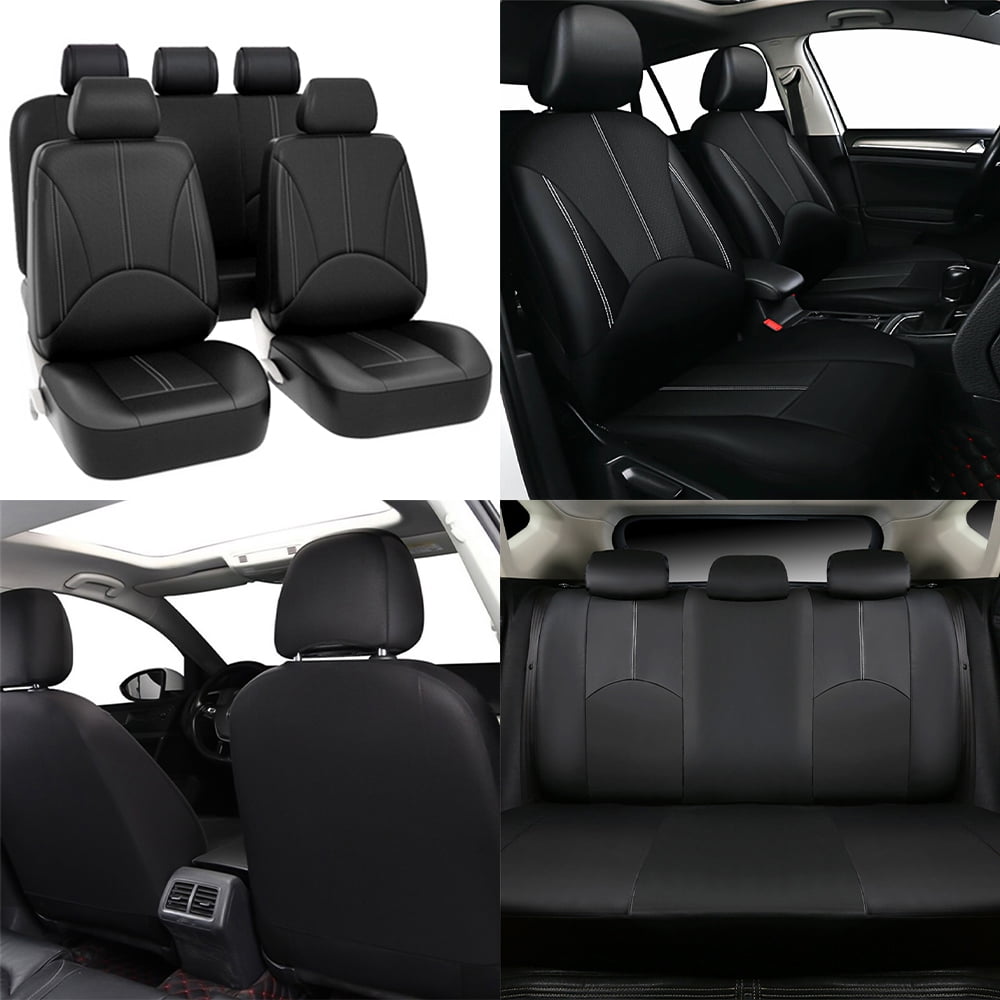 9Pcs PU Leather Car Seat Covers 5 Seats, Black Waterproof Four Seasons Universal Luxury Pad for Auto Truck Van SUV