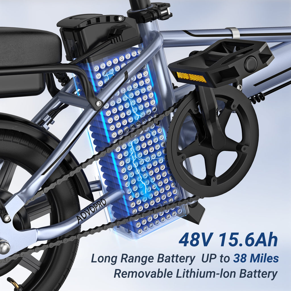AOVOPRO EB60P Electric Bike 500W 48V 15.6Ah, 14' Mini Ebike for City Commuter, Folding Electric Bicycle for Adult with Two Seats UL2849