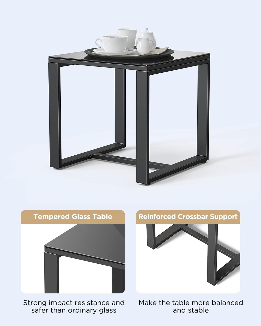 3 Piece Patio Bistro Set, Outdoor Furniture Rocking Chair Set with Glass Table, Beige Cushion