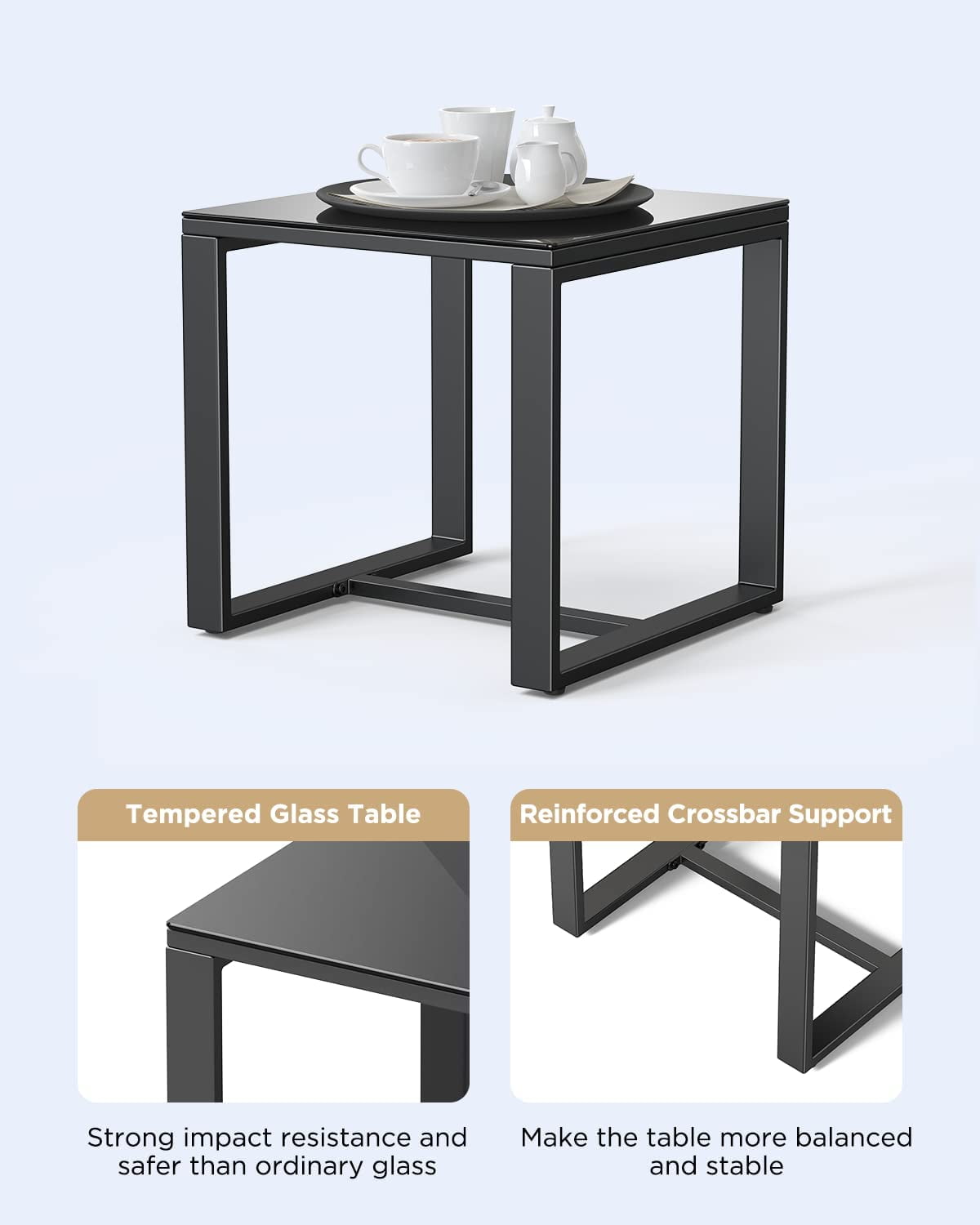 3 Piece Patio Bistro Set, Outdoor Furniture Rocking Chair Set with Glass Table, Beige Cushion