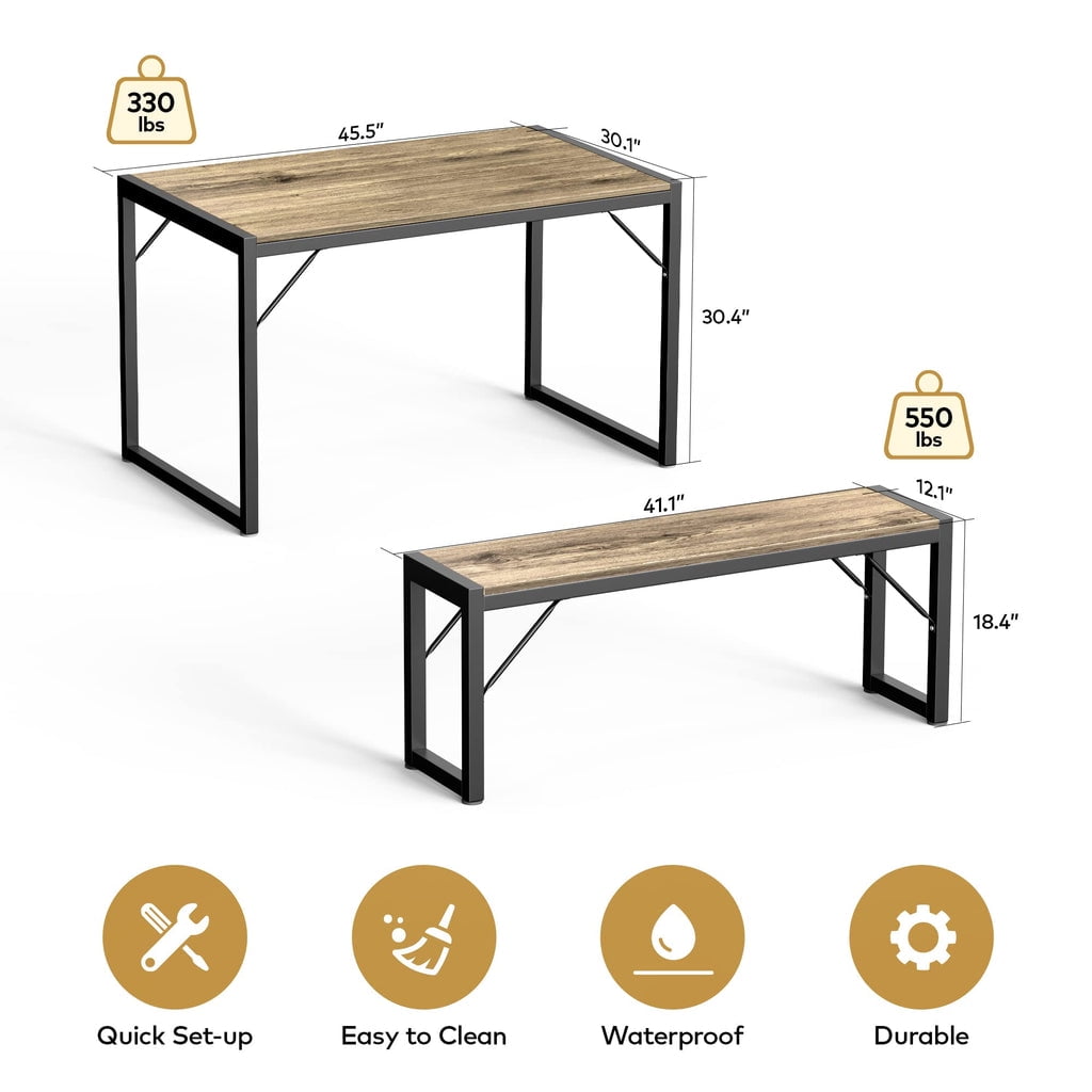 Aiho 45.5" Dining Table Set for 4, Kitchen Table with 1 Table & 2 Benches, Dining Room Set for Small Spaces - Retro