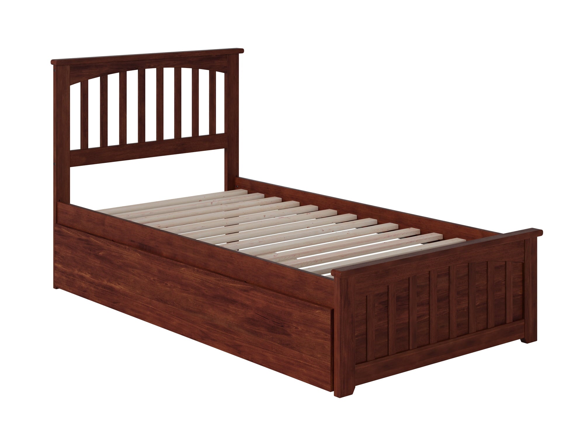 AFI Mission Full Platform Bed with Footboard and Twin Trundle in Walnut