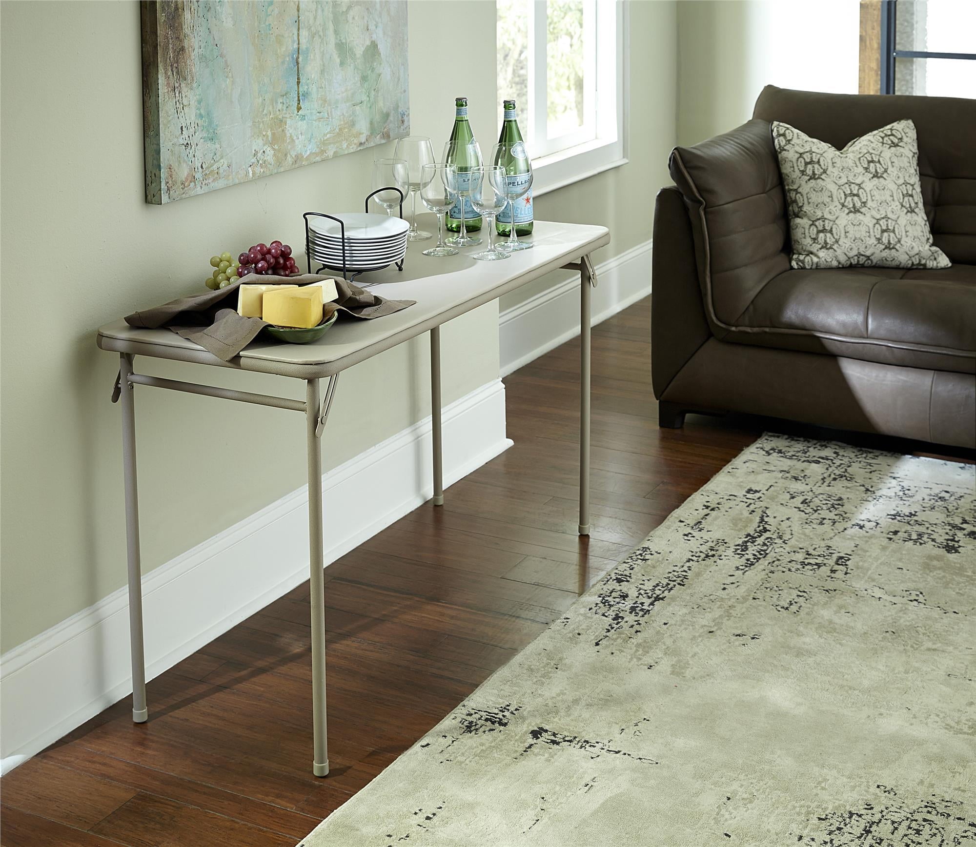 20" x 48" Vinyl Upholstered Steel Frame Folding Table Antique Linen