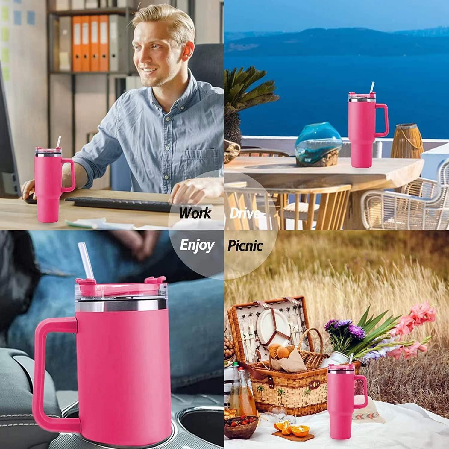 40 oz Tumbler with Handle Stainless Steel Insulated Travel Coffee Mug Double Wall Vacuum Straw for Ice Drinks & Hot
