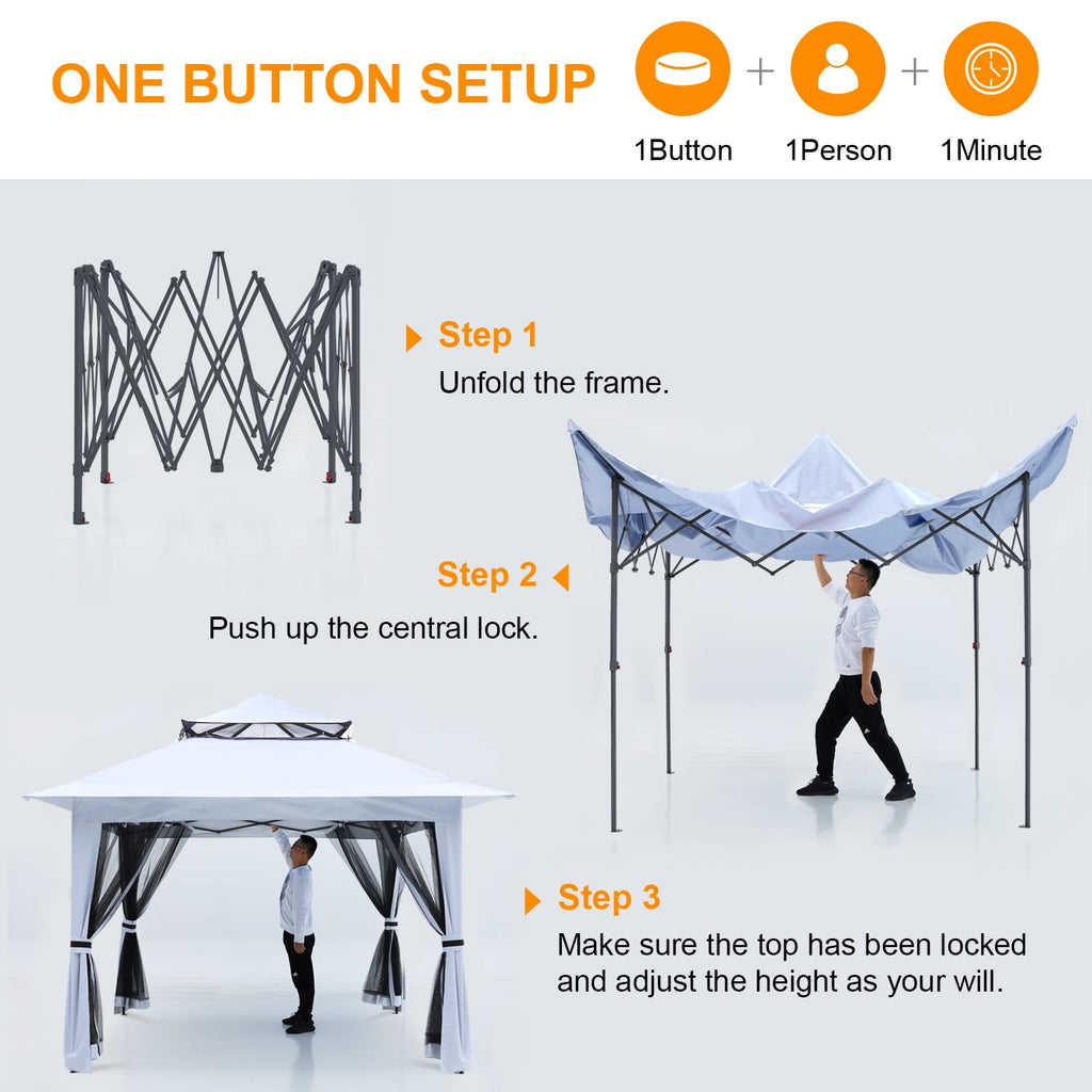 ABCCANOPY 13'x13' Gazebo Tent Outdoor Pop up Gazebo Canopy Shelter with Mosquito Netting, Brown