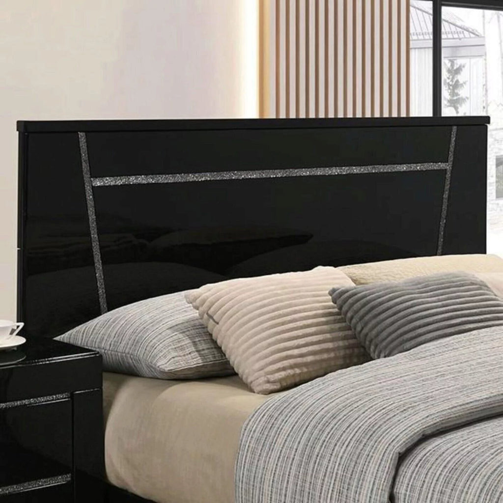 1pc Cal King Size Bed Black High Gloss Bedroom Furniture Contemporary Reinforced Support Legs Solid wood No Box Spring Required