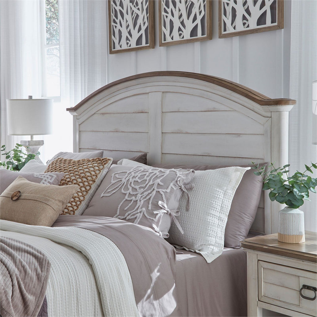 American Woodcrafters Meadowbrook Queen Arched Panel Headboard - White-washed