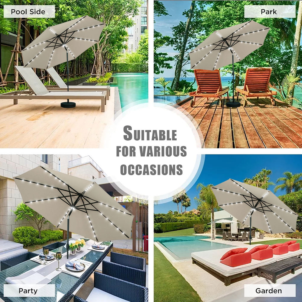 Autlaycil 10 ft Solar Patio Umbrellas with 40 LED lights for Market Outdoor Pool, Steel Tilt Crank, Navy Blue