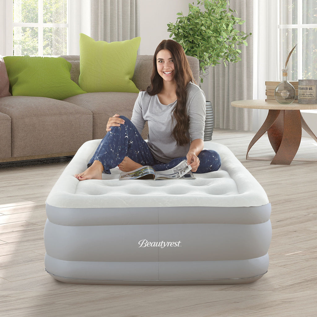 Beautyrest Sky Rise 18" Queen Air Bed Mattress, Raised Inflatable Blow-up Bed, Powerful Pump, Adjustable Firmness