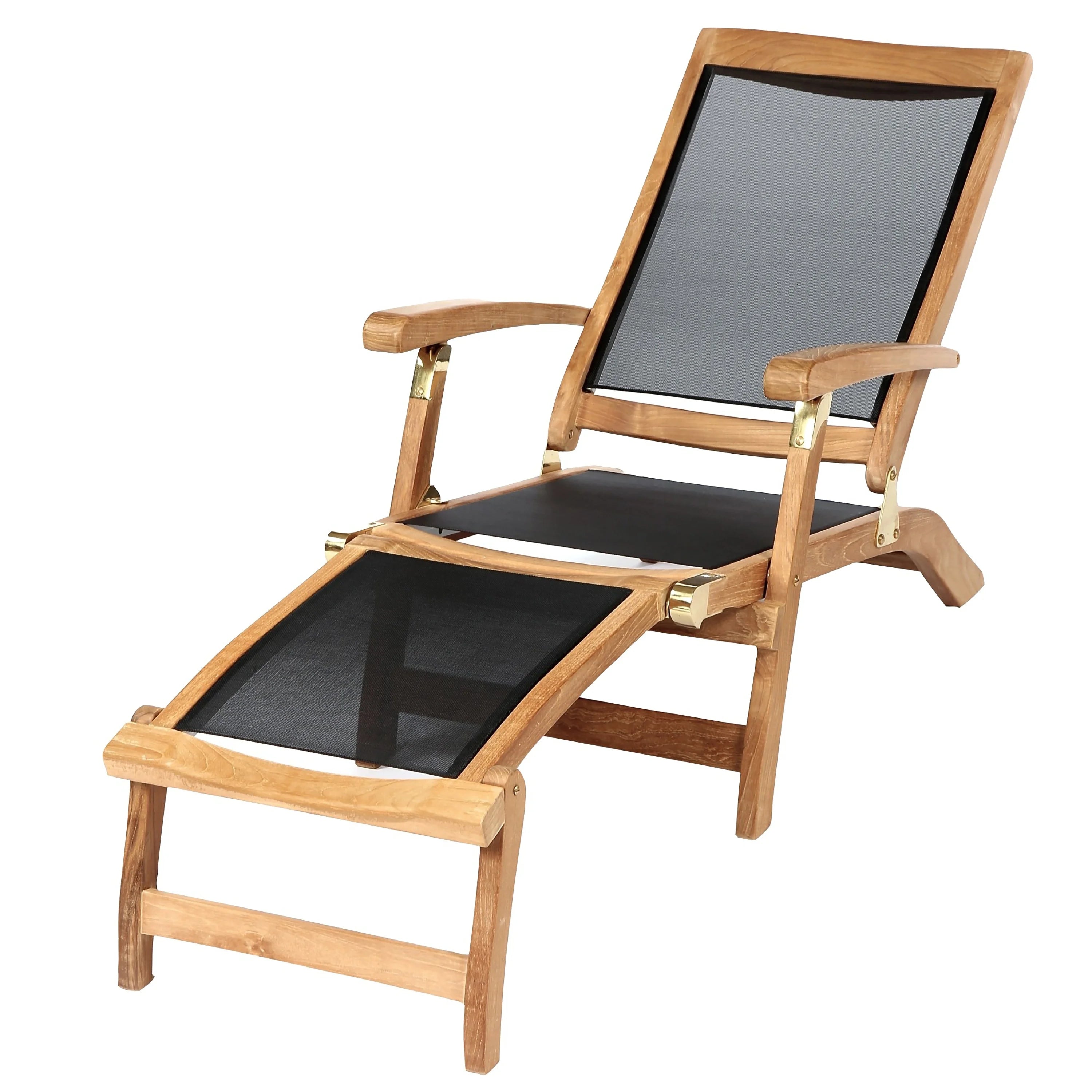 ARB Teak Colorado Black Textiline Steamer Deck Lounge Chair