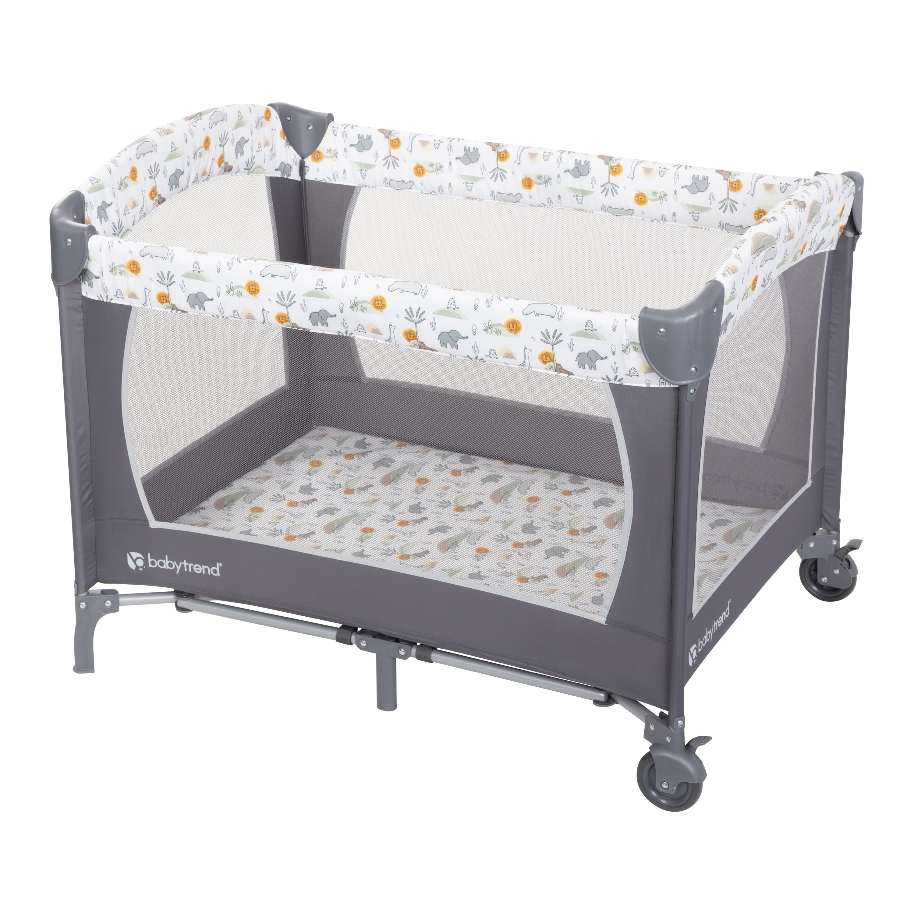 Baby Trend Nursery Center Playard - Animal Jubilee, Grey, Infant
