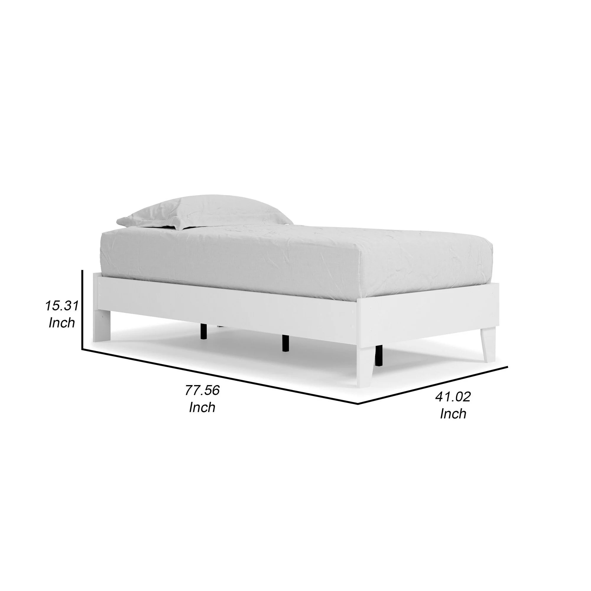 Asher Modern Twin Size Platform Bed, Minimalistic Crisp White Wood Base