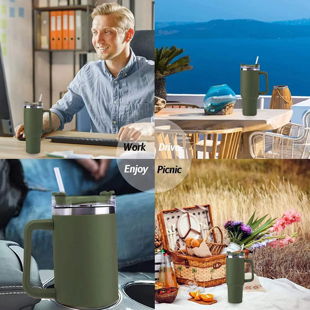 40 oz Tumbler with Handle Stainless Steel Insulated Travel Coffee Mug Double Wall Vacuum Straw for Ice Drinks & Hot