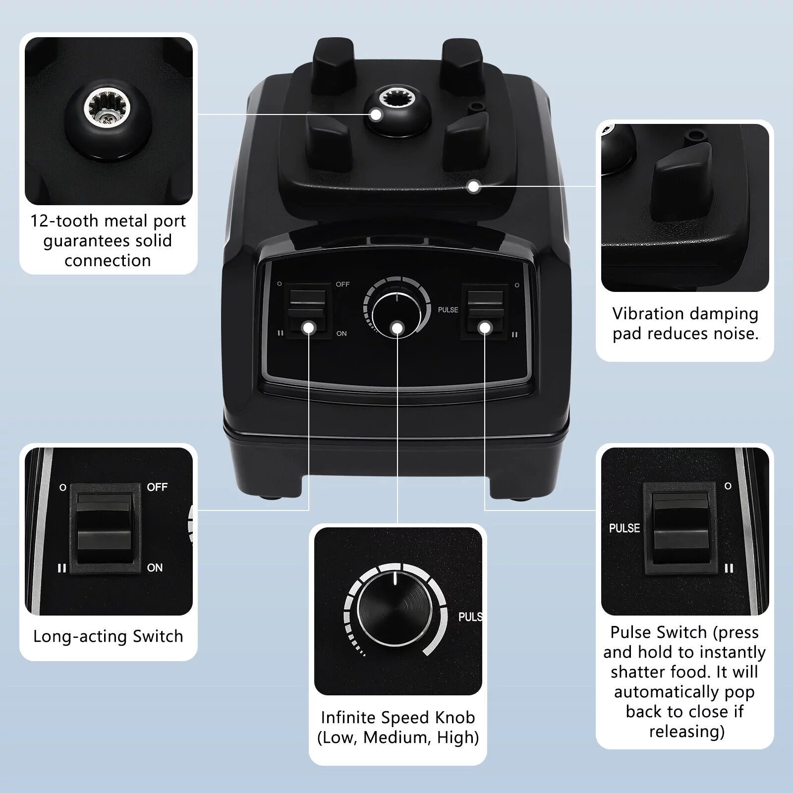 2L Professional Blender Countertop Blender Smoothie Maker Commercial 3HP 2200W(Black)