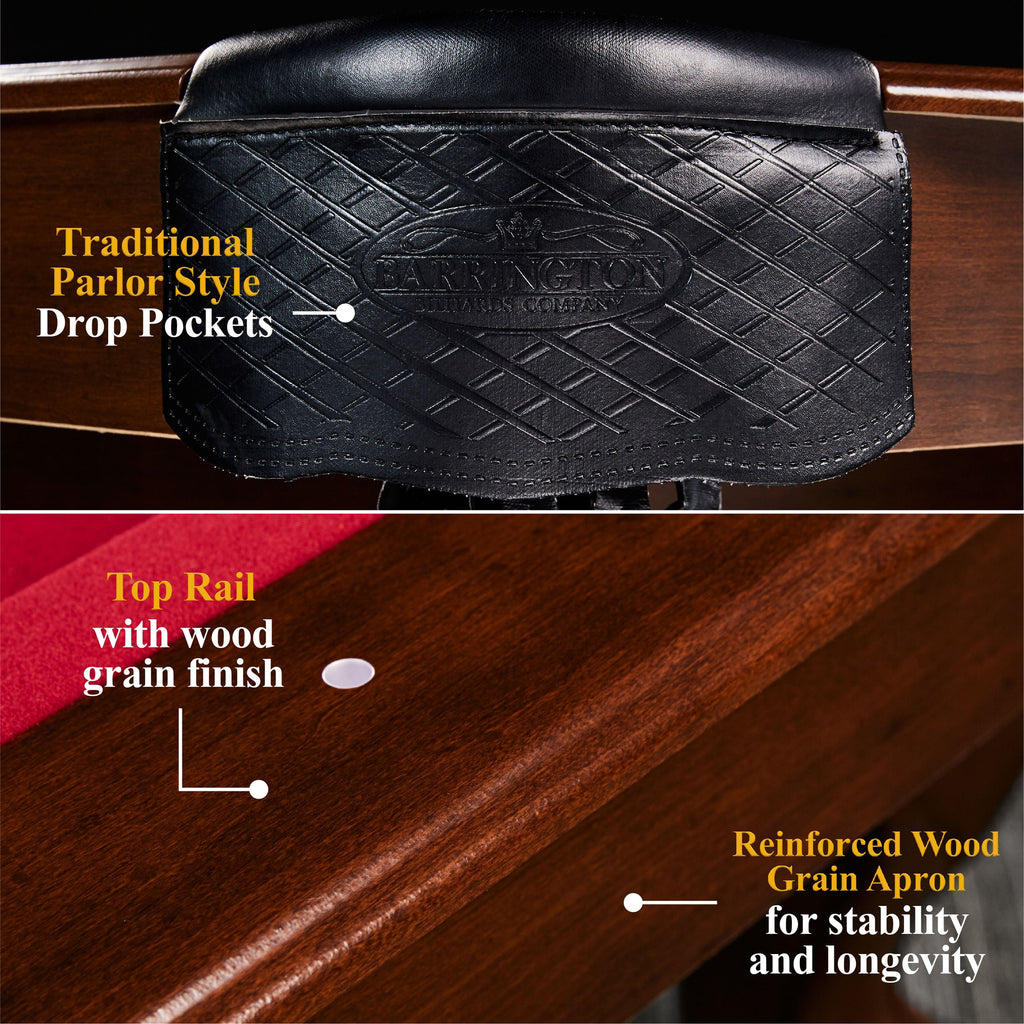 Barrington Billiards 90" Ball and Claw Leg Pool Table with Cue Rack, Dartboard Set, Burgundy, New