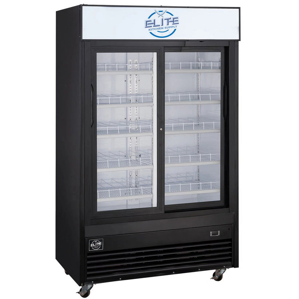 47 in Automatic Defrosting Commercial Merchandiser Refrigerator with Sliding Glass Doors in Black 33.3 cu. ft.
