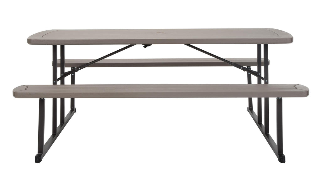6 ft. Folding Blow Mold Picnic Table, Taupe Wood Grain with Brown Legs