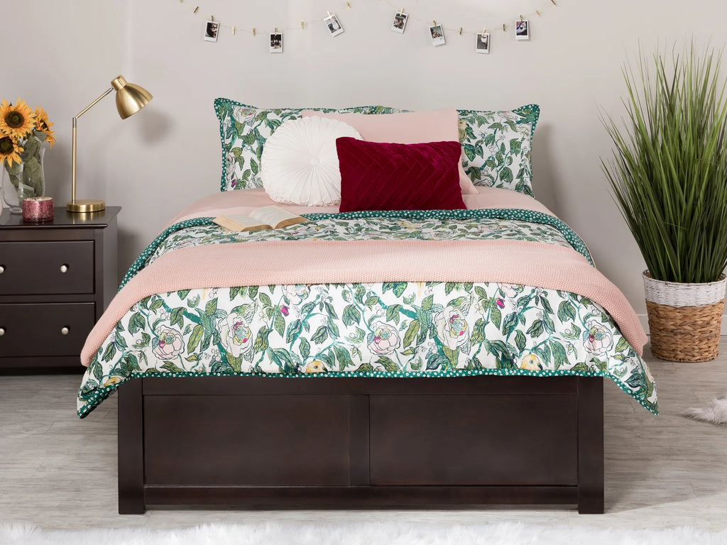 AFI Concord King Solid Wood Platform Bed with Footboard & 2 Storage Drawers in Espresso