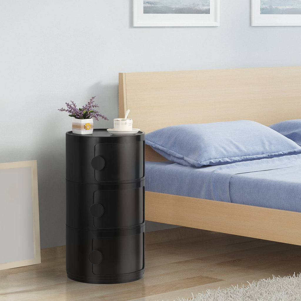 3 Drawer Sliding Barrel Modern Bedroom Nightstand, White