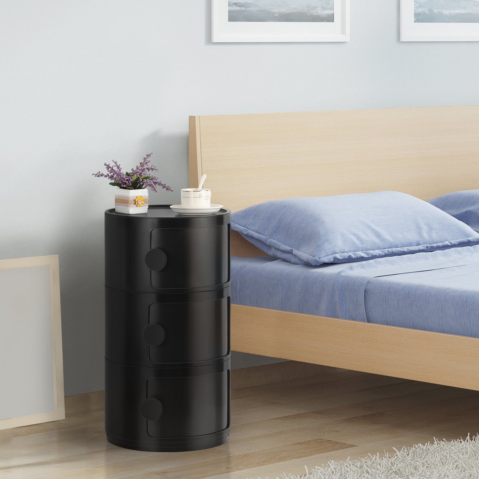 3 Drawer Sliding Barrel Modern Bedroom Nightstand, White