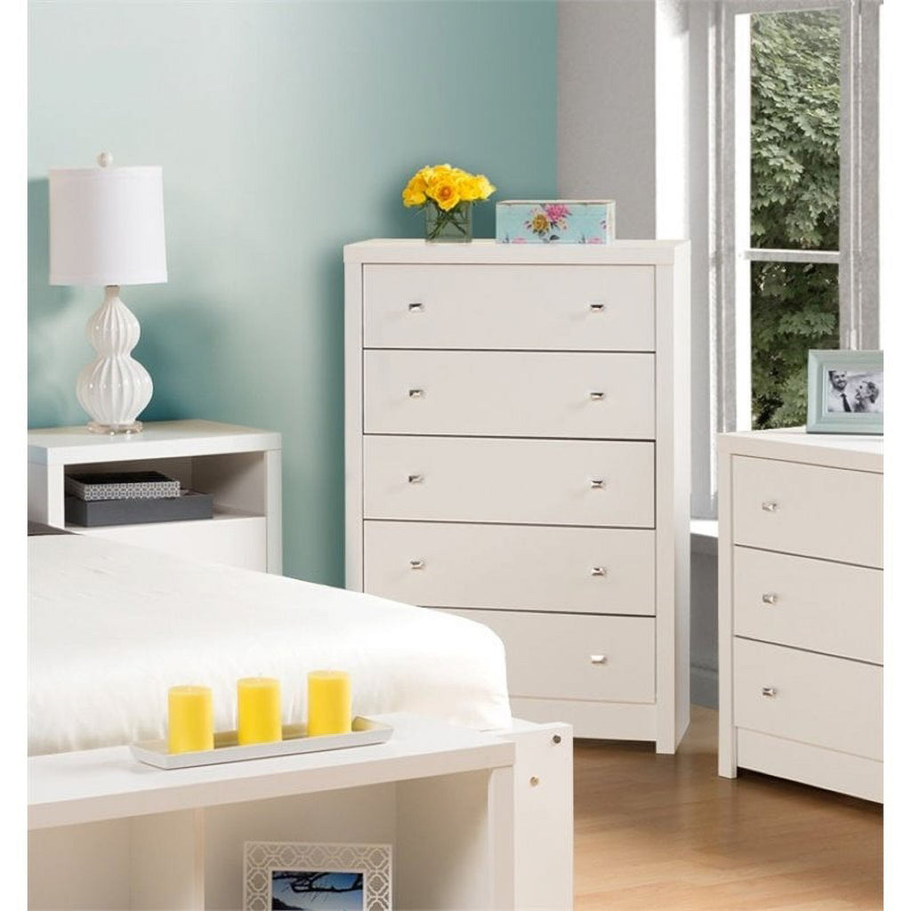 Atlin Designs 46" Tall 5-Drawer Chest for Bedroom in White Laminate
