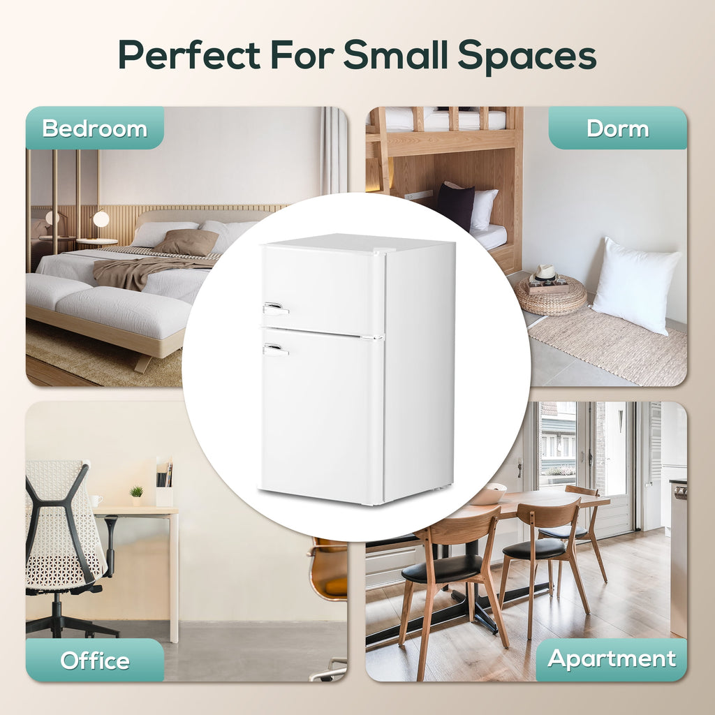 Auseo 3.1 Cu.Ft Double Door Mini Fridge with Freezer, Compact Retro Refrigerator for Dorm, Office, Bar, Bedroom, Black