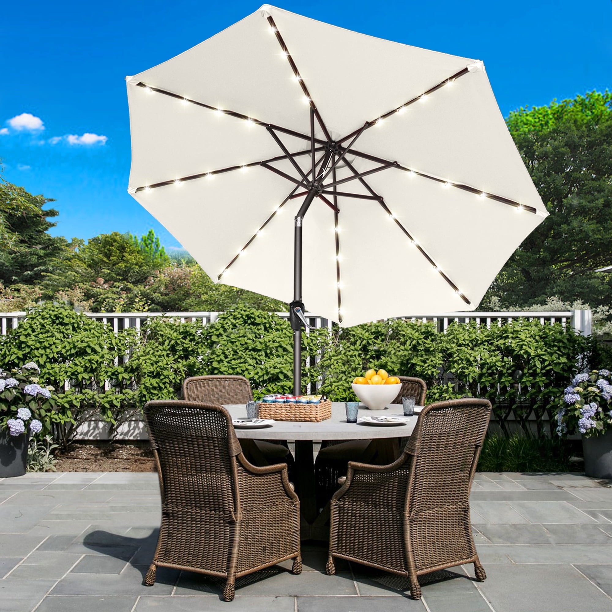 ABCCANOPY 7.5ft Patio Solar Umbrella LED Outdoor Umbrella with Tilt and Crank, Turquoise