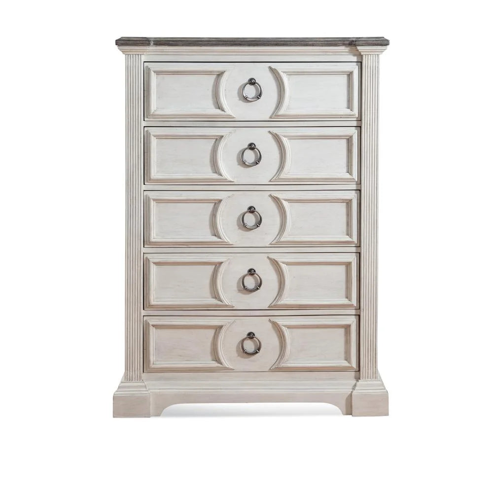 American Woodcrafters Brighten Distressed Antique White Wood 5-Drawer Chest