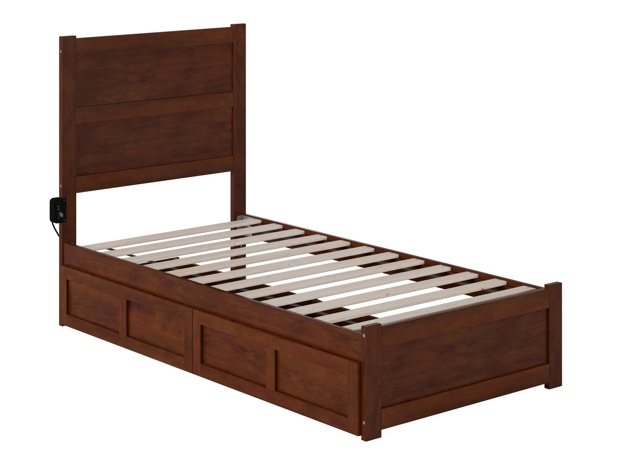 AFI NoHo Twin Wood Platform Bed with Headboard Footboard & 2 Storage Drawers, Walnut