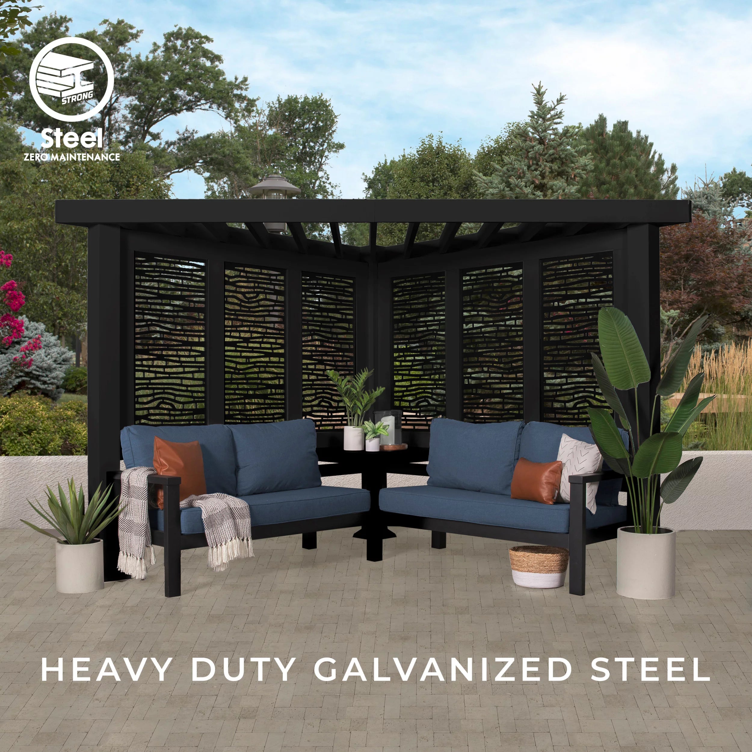 Backyard Discovery Glendale Traditional Pergola with Conversation Seating (Indigo)