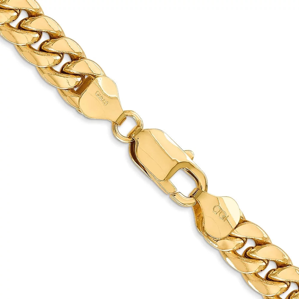 Auriga Fine Jewelry 14K Yellow Gold 7.3 mm Semi-Solid Miami Cuban Chain Necklace for Mens 22"