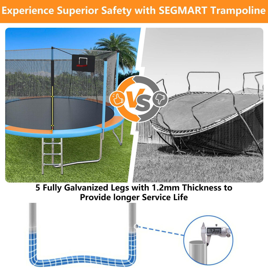 14ft Trampoline with Basketball Hoop, SEGMART Upgraded Round Kids Outdoor Trampoline with Enclosure, Heavy-Duty Backyard Trampoline for Adults and Kids, Blue