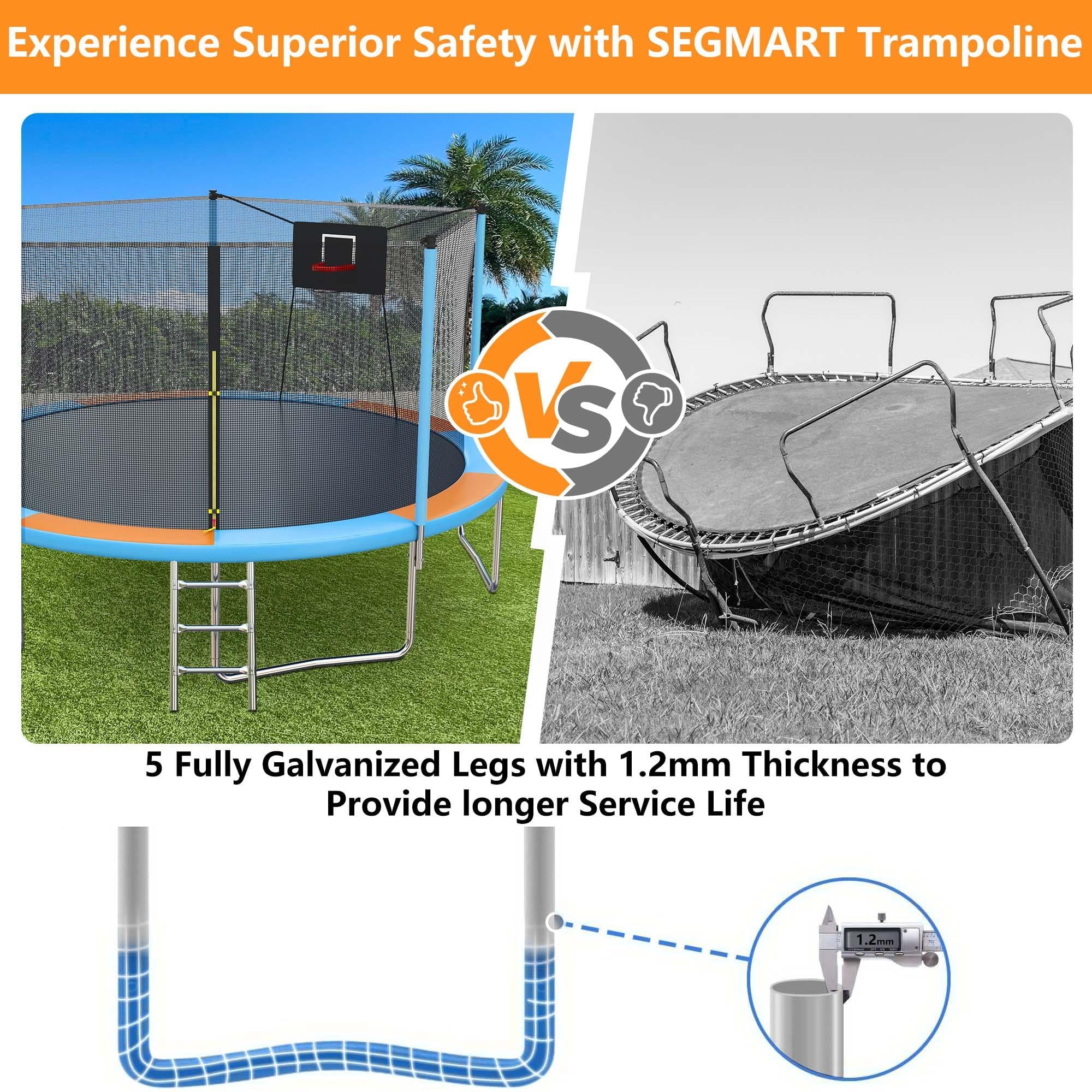 14ft Trampoline with Basketball Hoop, SEGMART Upgraded Round Kids Outdoor Trampoline with Enclosure, Heavy-Duty Backyard Trampoline for Adults and Kids, Blue