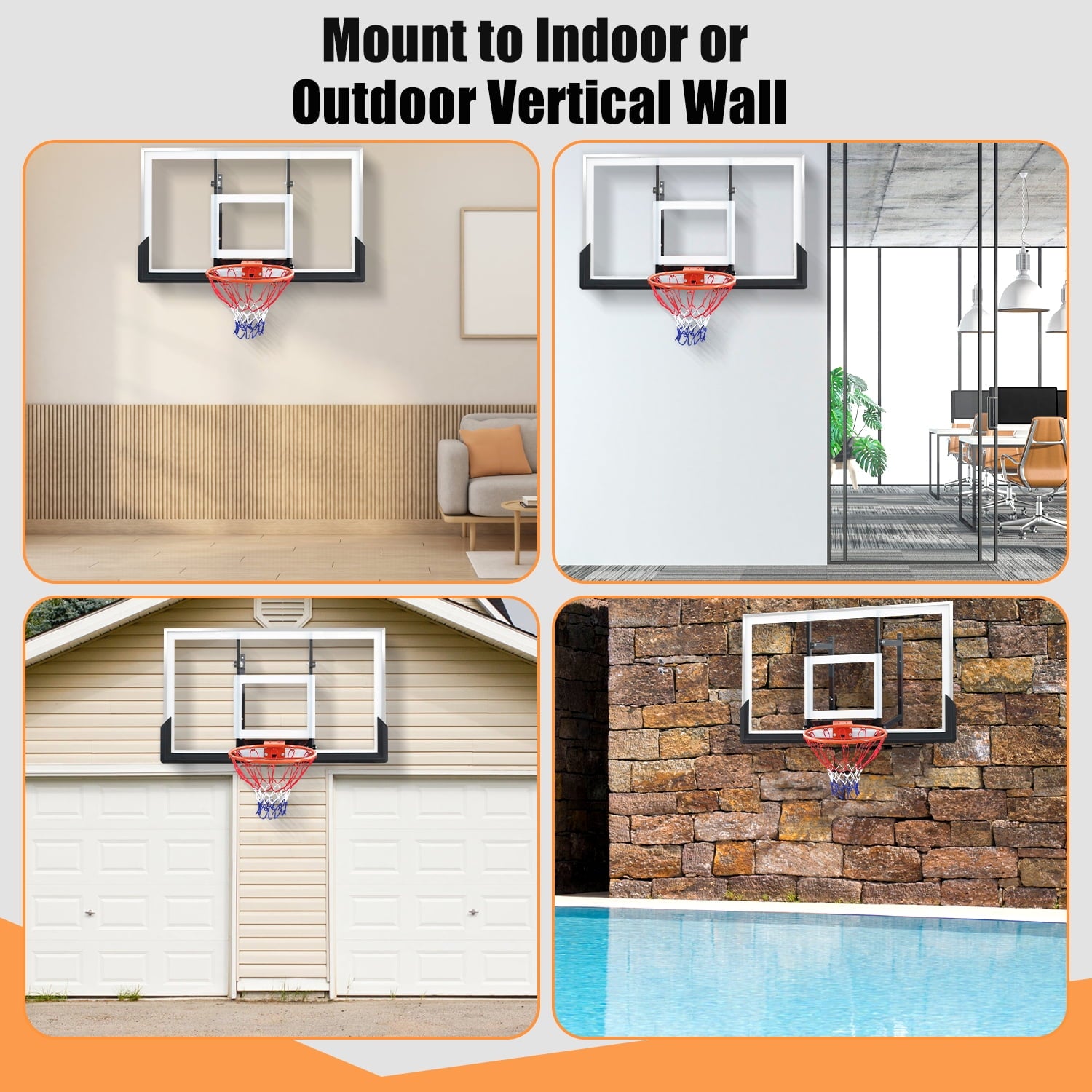 48in Basketball Backboard and Rim Combo, iFanze Professional Wall-Mounted Basketball Hoop with Shatterproof Polycarbonate Backboard for All Levels Indoor Outdoor Use