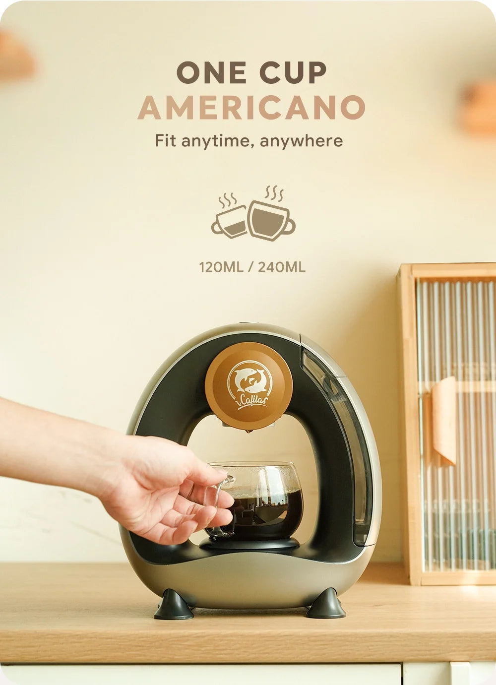 "iCafilas" Mini Q Coffee Maker One Cup 120ML/240ML Coffee Machine Portable American Coffee Maker Your Own Barista Semi-Automatic 1400W Coffee Maker Mini Personal Coffee Maker